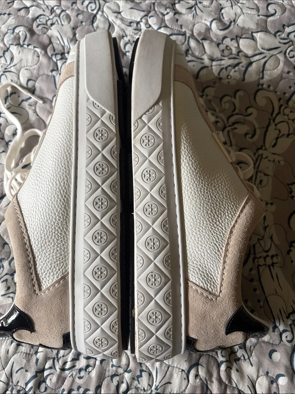Tory Burch size 13 Ladybug Women's White and Beige Lace-Up Sneakers